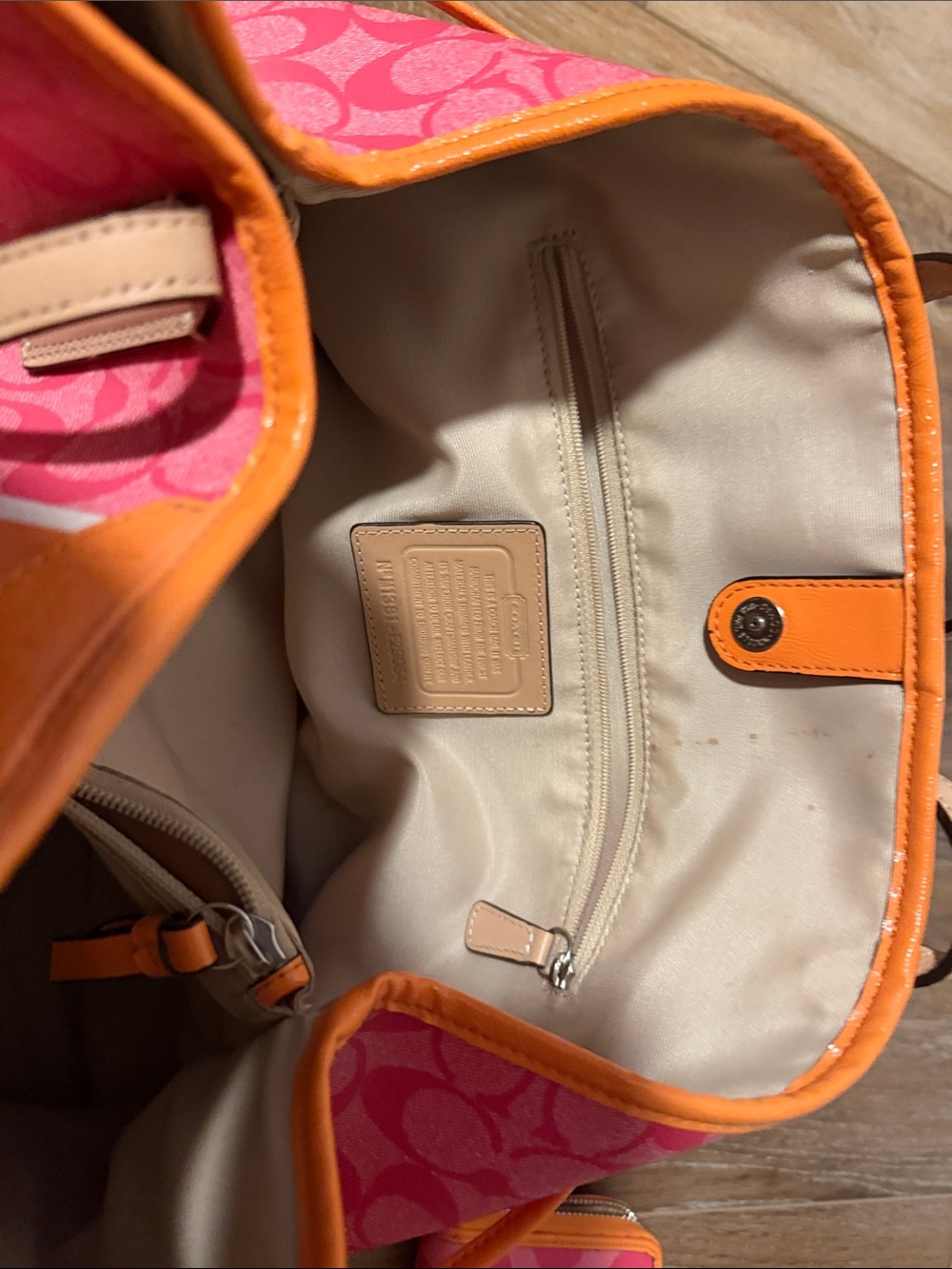 Coach Pink and Orange Signature Stripe Tote with Wallet Set - Picture 3 of 5